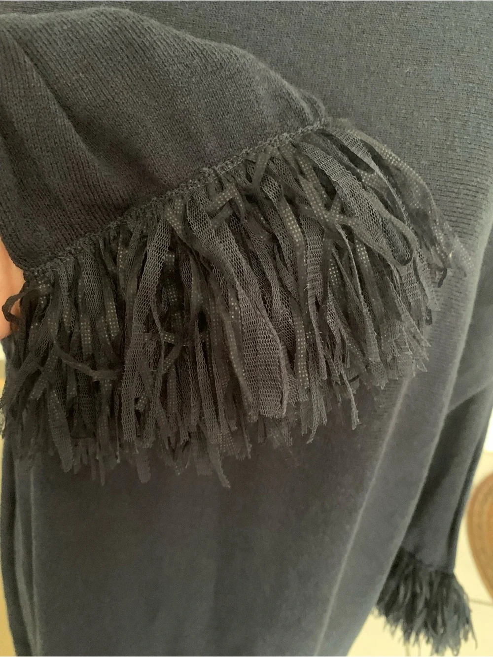 NWT NIC+ZOE Large Navy Blue Long Sleeve Fringe-Cuff Knit Dress Classic Casual